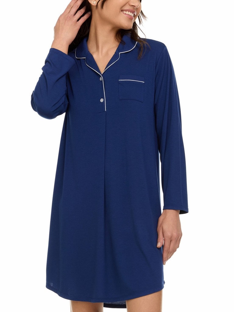 Flora By Flora Nikrooz Women's Deborah Long Sleeve Notch Knit Sleepshirt